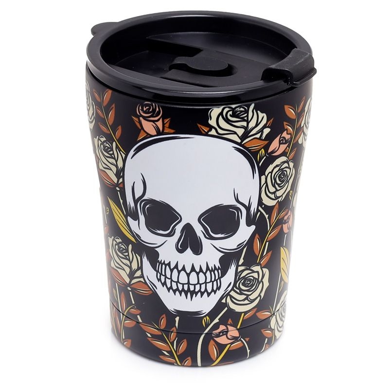 skulls & roses reusable stainless steel hot & cold thermal insulated food & drink cup 300ml