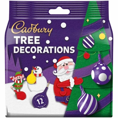 cadbury milk chocolate tree decorations bag 72g