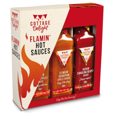 cottage delight flamin' hot sauce set