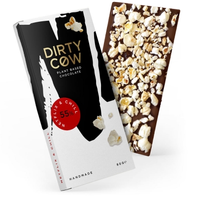 dirty cow netflix and chill dairy free and vegan 80g with popcorn