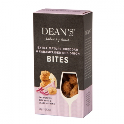 deans mature cheddar & caramalised red onion bites 90g