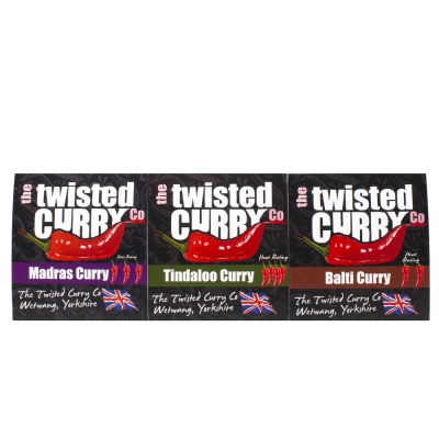 value 3 pack - twisted curry- madras, tindaloo, balti