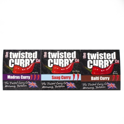 value 3 pack - twisted curry- madras, saag, balti