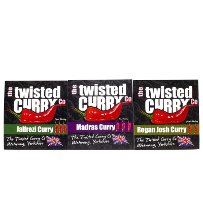 value 3 pack - twisted curry- jalfrezi, madras, rogan josh