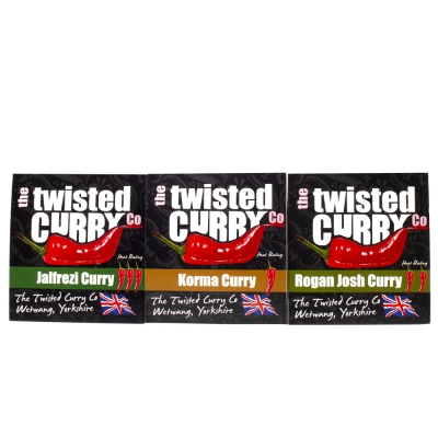 value 3 pack - twisted curry- jalfrezi, korma, rogan josh