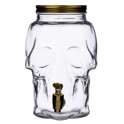 skulls & roses clear glass skull shaped water decanter 2.6l