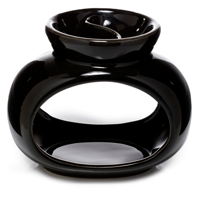 black ceramic oval double dish oil and wax burner