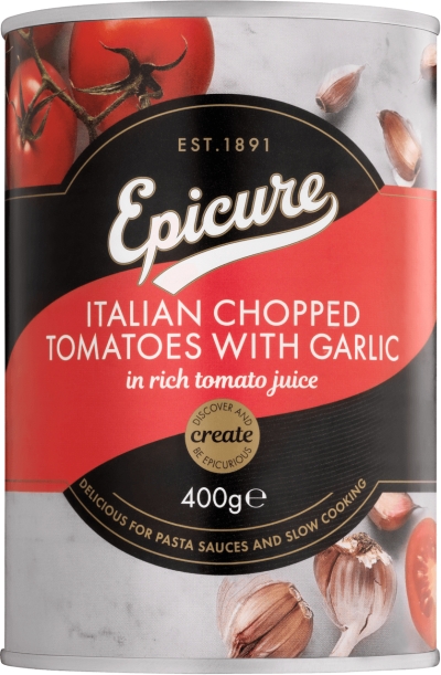 epicure chopped tomatoes with garlic 400g